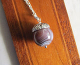 Botswana Agate Gemstone Silver Acorn Pendant Necklace