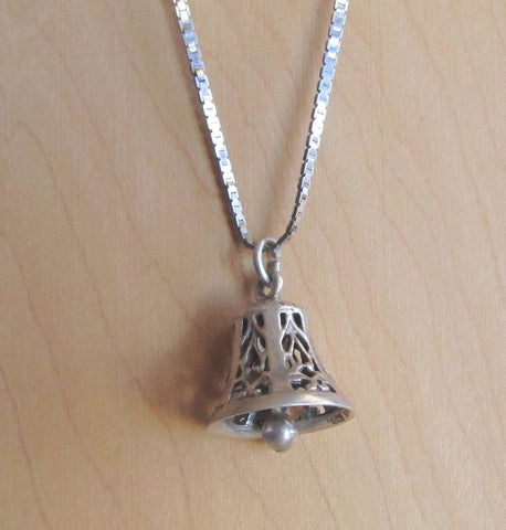 Sterling Silver Filigree Bell Vintage Pendant Necklace