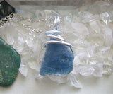 Natural Blue Fluorite Raw Crystal Pendant Necklace