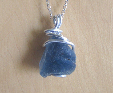 Natural Blue Fluorite Raw Crystal Pendant Necklace