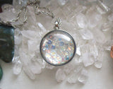 Preciosa Aurora Borealis Crystals Double Sided Glass Bubble Locket Necklace