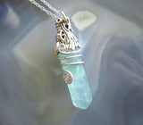Silver Dragon's Head Green Fluorite Crystal Pendant Necklace