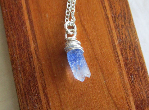 Blue Dumortierite Quartz Crystal Pendant Necklace