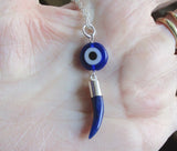 Evil Eye Blue Sodalite Gemstone Horn Pendant Necklace