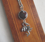 Red Garnet Gemstone Silver Dragon Pendant Necklace