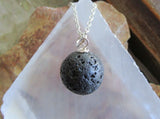 Natural Black Lava Rock Stone Bead Pendant Necklace
