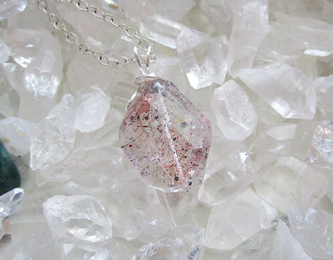 Harlequin Quartz Lepidocrocite Crystal Gemstone Pendant Necklace