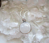 Natural White Moonstone Cabochon Sterling Silver Moon Pendant Necklace