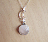 Natural White Moonstone Cabochon Sterling Silver Moon Pendant Necklace
