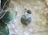 Natural Moss Agate Gemstone Silver Pine Cone Pendant Necklace