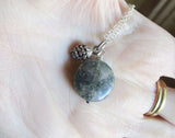 Natural Moss Agate Gemstone Silver Pine Cone Pendant Necklace