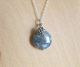 Natural Moss Agate Gemstone Silver Pine Cone Pendant Necklace
