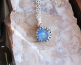 Natural Australian Opal Sterling Silver Crown Pendant Necklace