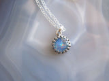 Natural Australian Opal Sterling Silver Crown Pendant Necklace
