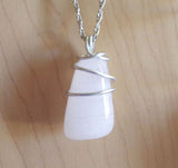 Pink Calcite Natural Gemstone Crystal Wire Wrapped Pendant Necklace