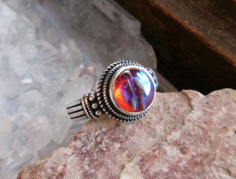 Dragon's Breath Opal Bohemian Glass Sterling Silver Ring