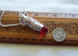 Silver Spider Web Red Crystal Bullet Jewelry Pendant Necklace