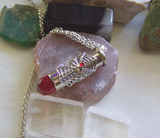 Silver Spider Web Red Crystal Bullet Jewelry Pendant Necklace