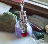 Silver Spider Web Red Crystal Bullet Jewelry Pendant Necklace