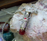 Silver Spider Web Red Crystal Bullet Jewelry Pendant Necklace