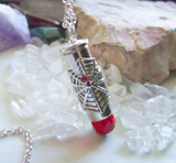 Silver Spider Web Red Crystal Bullet Jewelry Pendant Necklace