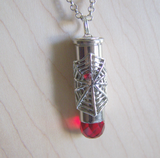 Silver Spider Web Red Crystal Bullet Jewelry Pendant Necklace