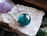 Turquoise Aura Tiger Eye Gemstone Ball Pendant Necklace
