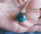 Turquoise Aura Tiger Eye Gemstone Ball Pendant Necklace