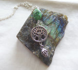 Silver Tree of Life Green Variscite Stone Pendant Necklace