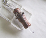 Beechwood Mini Wand Silver Dagger Quartz Crystal Pendant Necklace