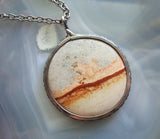 Owyhee Picture Jasper Natural Stone Vintage Sterling Silver Pendant Necklace
