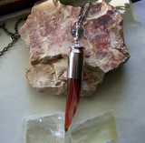 Banded Agate Horn and Lodolite Silver Bullet Jewelry Pendant