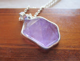 Lavender Amethyst Natural Carved Hexagon Crystal Pendant Necklace