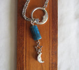 Blue Apatite Man in the Moon Antiqued Silver Necklace