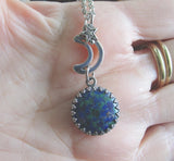 Azurite and Malachite Gemstone Crystal Celestial Pendant Necklace