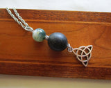 Irish Bog Oak Moss Agate Triquetra Pendant Necklace