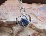 Silver Heart Cage Lapis Lazuli Crystal Sphere Pendant Necklace