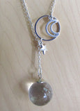 Quartz Crystal Ball Moon and Star Ring Pendant Necklace