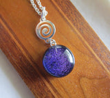Purple Dichroic Twinkle Glass Silver Spiral Pendant Necklace