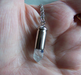Dumortierite Natural Quartz Crystal Silver Bullet Jewelry Pendant