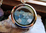 Blue Fluorite Gemstone Floating Crystals Double Sided Glass Locket Pendant Necklace