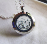 Aquamarine Gemstone Double Sided Floating Crystals Locket Pendant Necklace