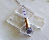 Natural Blue Iolite Gemstone Crystal Bullet Pendant Necklace