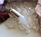 Natural Ivory Agate Horn Silver Bullet Pendant Necklace
