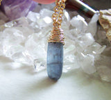 Natural Blue Kyanite Gold Wrapped Gemstone Pendant Necklace