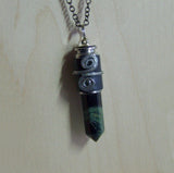 Kambaba Crocodile Jasper Black Leather Wrapped Bullet Jewelry Pendant Necklace