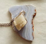Natural Ivory Moonstone Wire Wrapped Gemstone Pendant Necklace