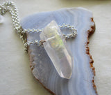 Opal Aura Lemurian Quartz Crystal Point Pendant Necklace