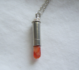 Orange Fire Opal Silver Bullet Pendant Necklace