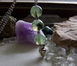 Natural Prehnite Gemstone Ball Silver Spike Pendulum Pendant